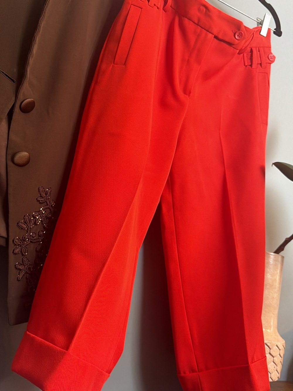 Red-Orange Wide Leg Cropped Pants | Size 10